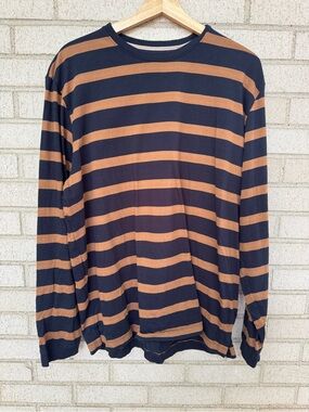 Palisades Awning Stripe Long Sleeve Pima Cotton Tee Shirt Brown Black XLarge